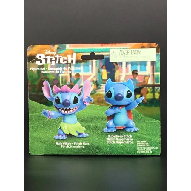 Disney Lilo Stitch 2 Figure Set - Superhero Stitch and Hula Stitch (Pink Version)