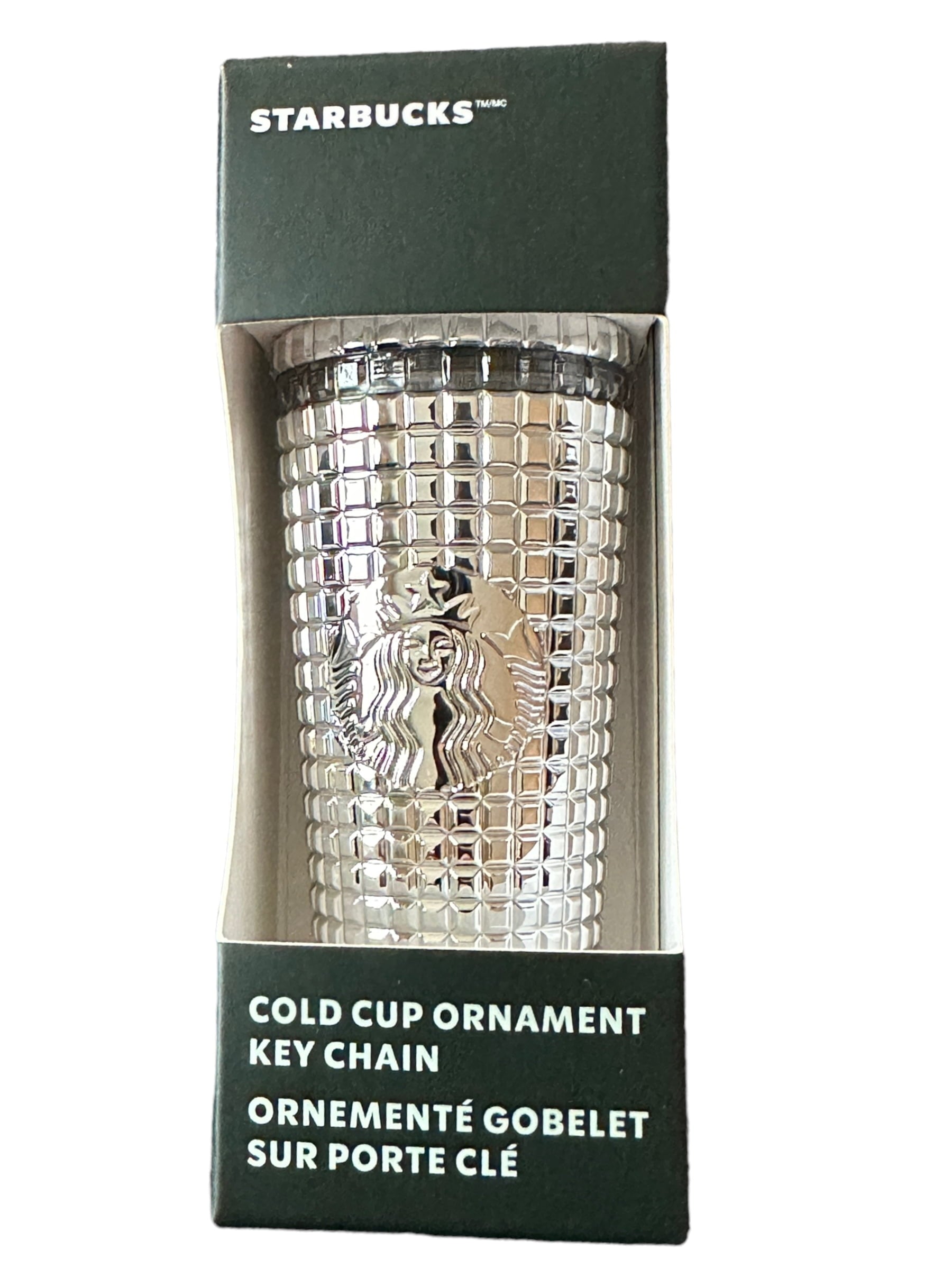 Starbucks 2023 Metallic Mirror Mini Grid Holiday Cold Cup Ornament Keychain