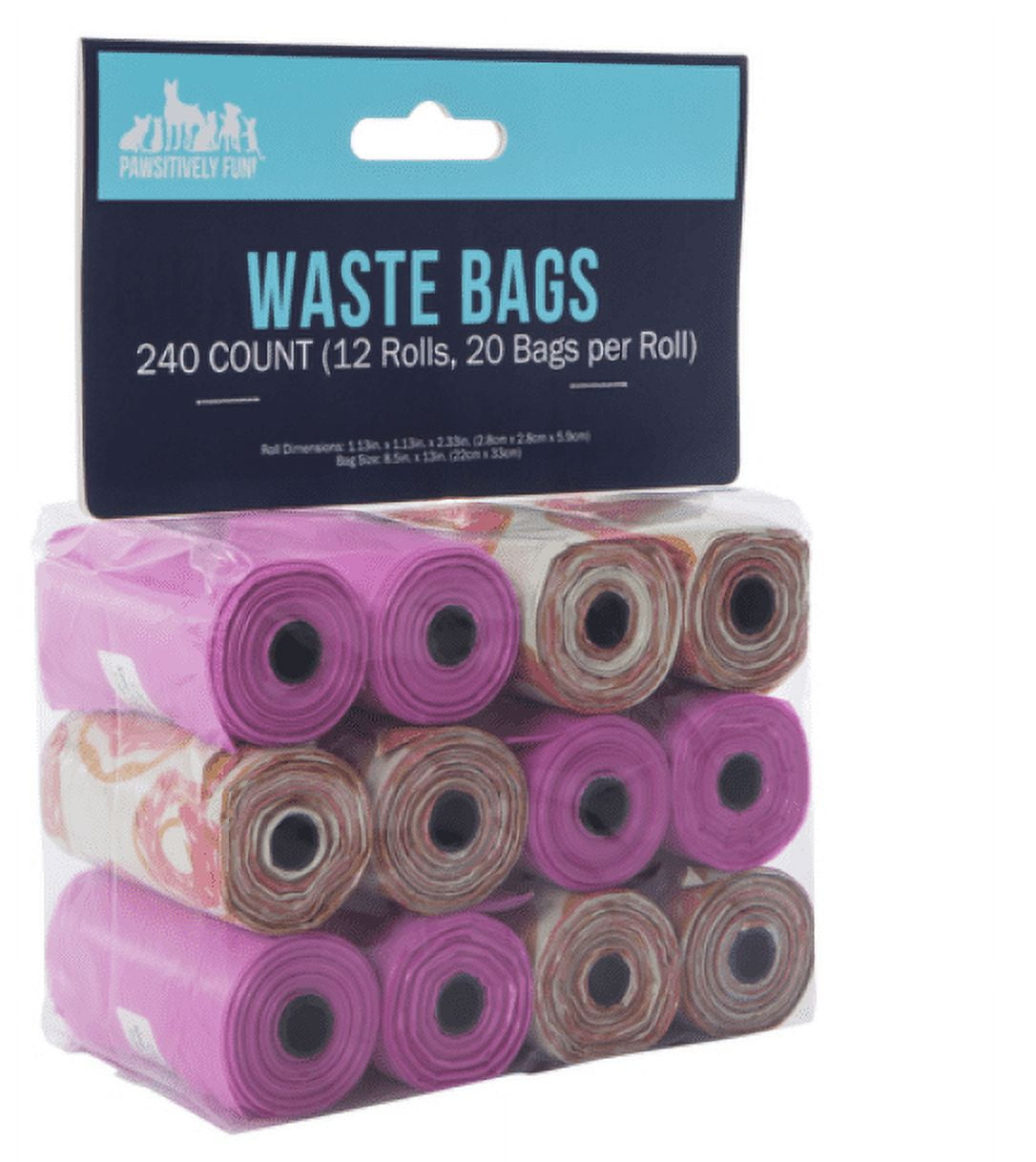 Pawsitively Fun Waste Bags 240 count (12 Rolls, 20 Bags per Roll) pink
