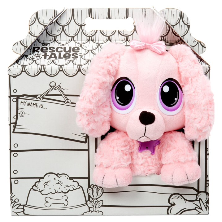 Rescue Tales Adoptable Pets - Pink Poodle, Interactive Soft Cuddly Plush Pet Toy with Collar, Tag, Doghouse, Tail Wags, Head Nods, Lifelike Puppy Sounds, Ages 3+