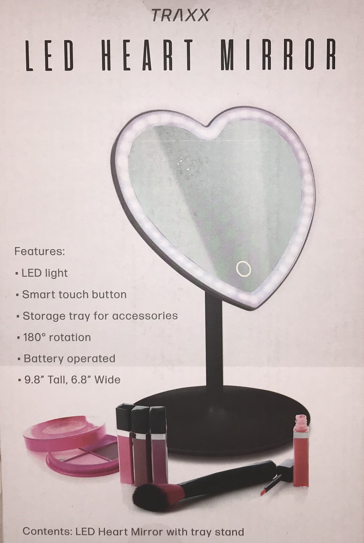 Traxx LED Heart Mirror Touch On/Off +Base Tray