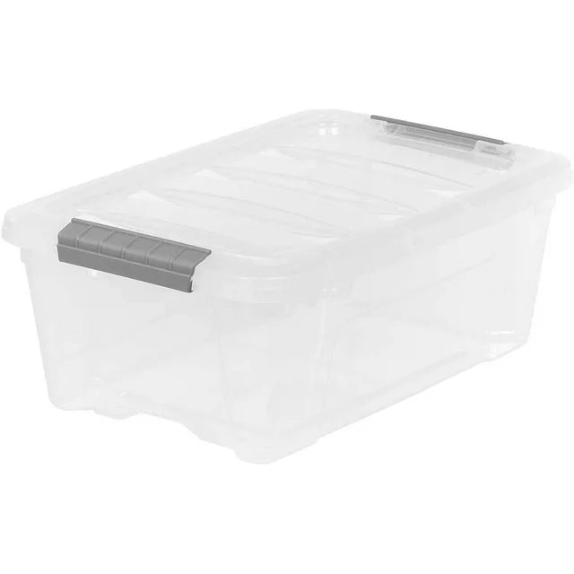 Iris Buckle Up Storage Box, 12.9 Quart, Clear, 4 Count