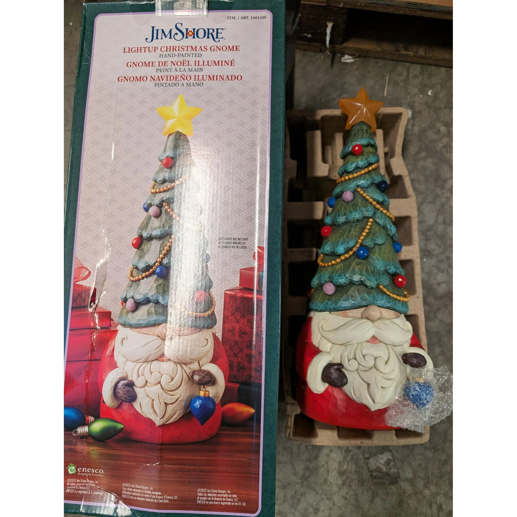 Jim Shore 20â€ H Light-Up Christmas Gnome, Christmas Tree Hat with Lit Star Gnome