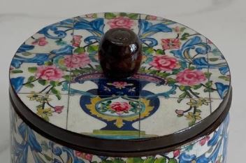 Persian Vintage Handcrafted Wooden Sugar Cube Holder- Haft Rang Design