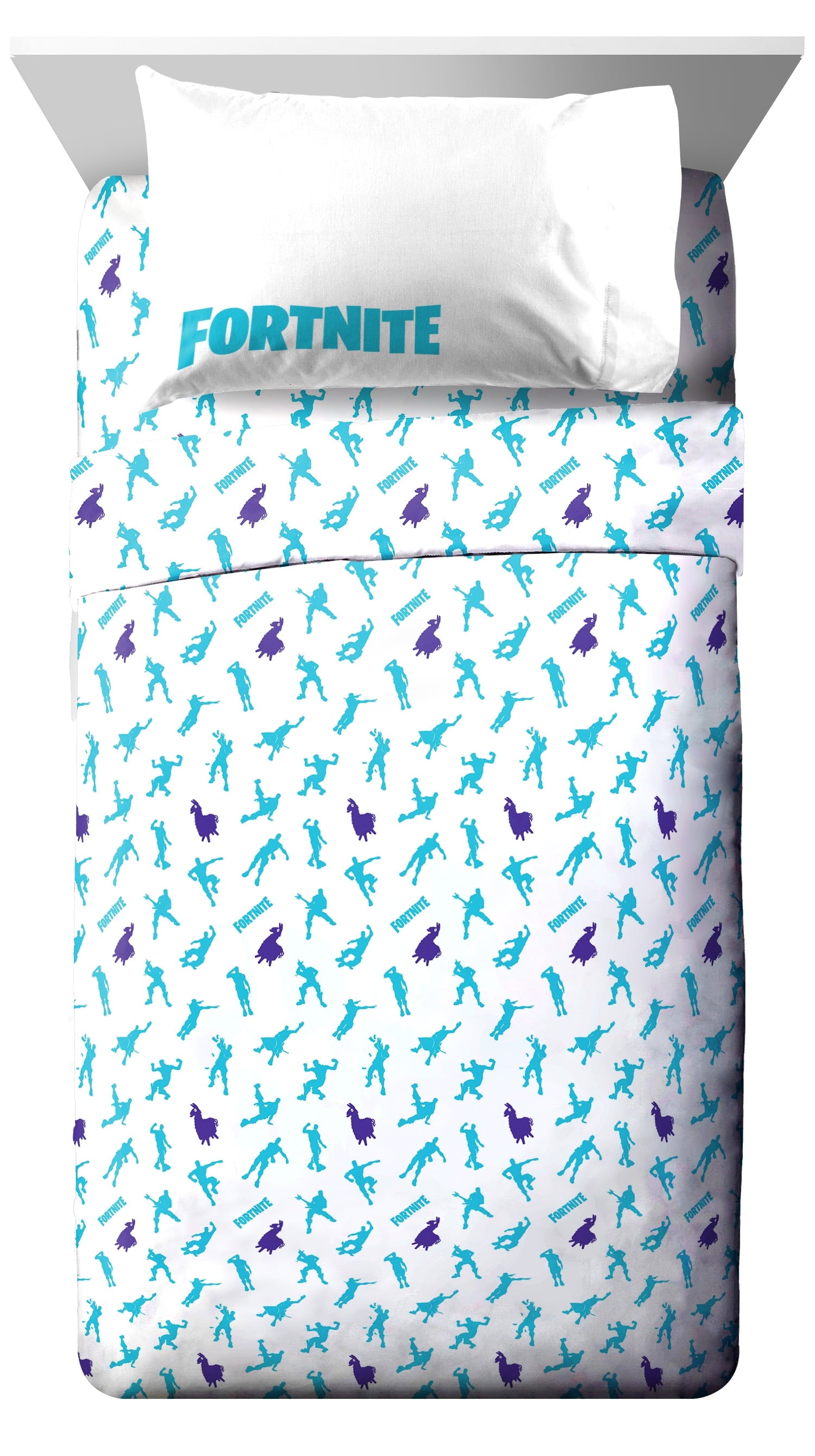 Fortnite Boogie Kids 4-Piece Full Sheet Set, Microfiber, Blue, Epic Games, Gaming Bedding