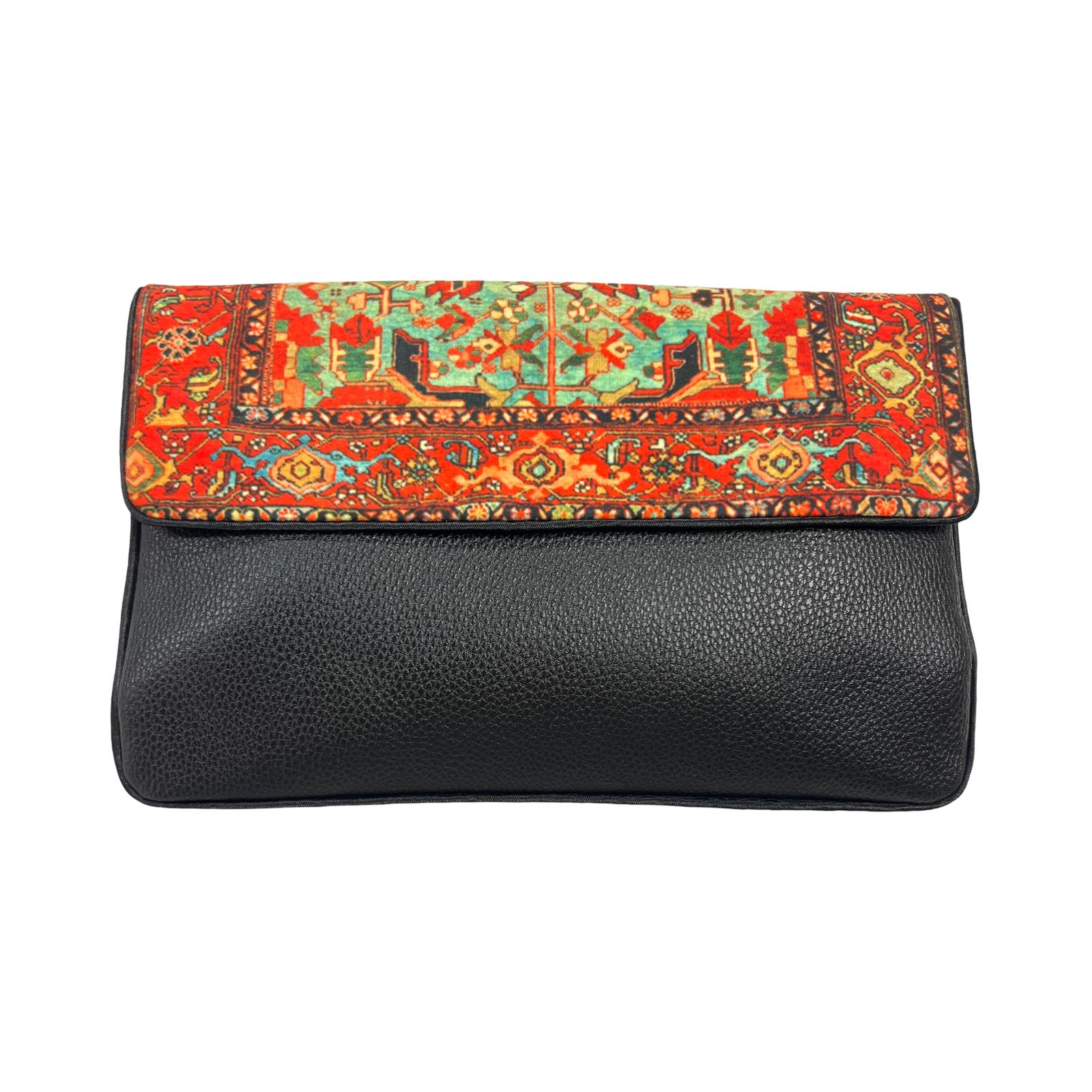 Persian Vintage Handmade Velvet & Leather Purse - Heris Design