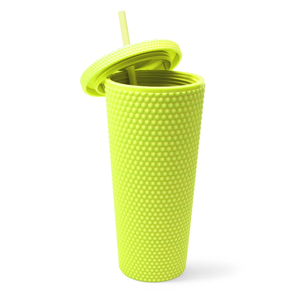 West & Fifth 24oz Matte Neon Yellow Studded Reusable Water Bottle Tumbler