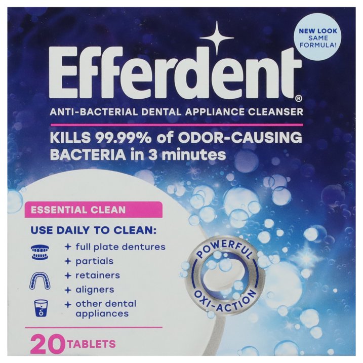 Efferdent Denture & Retainer Cleanser Tablets, Essential  Clean, 20 Tablets