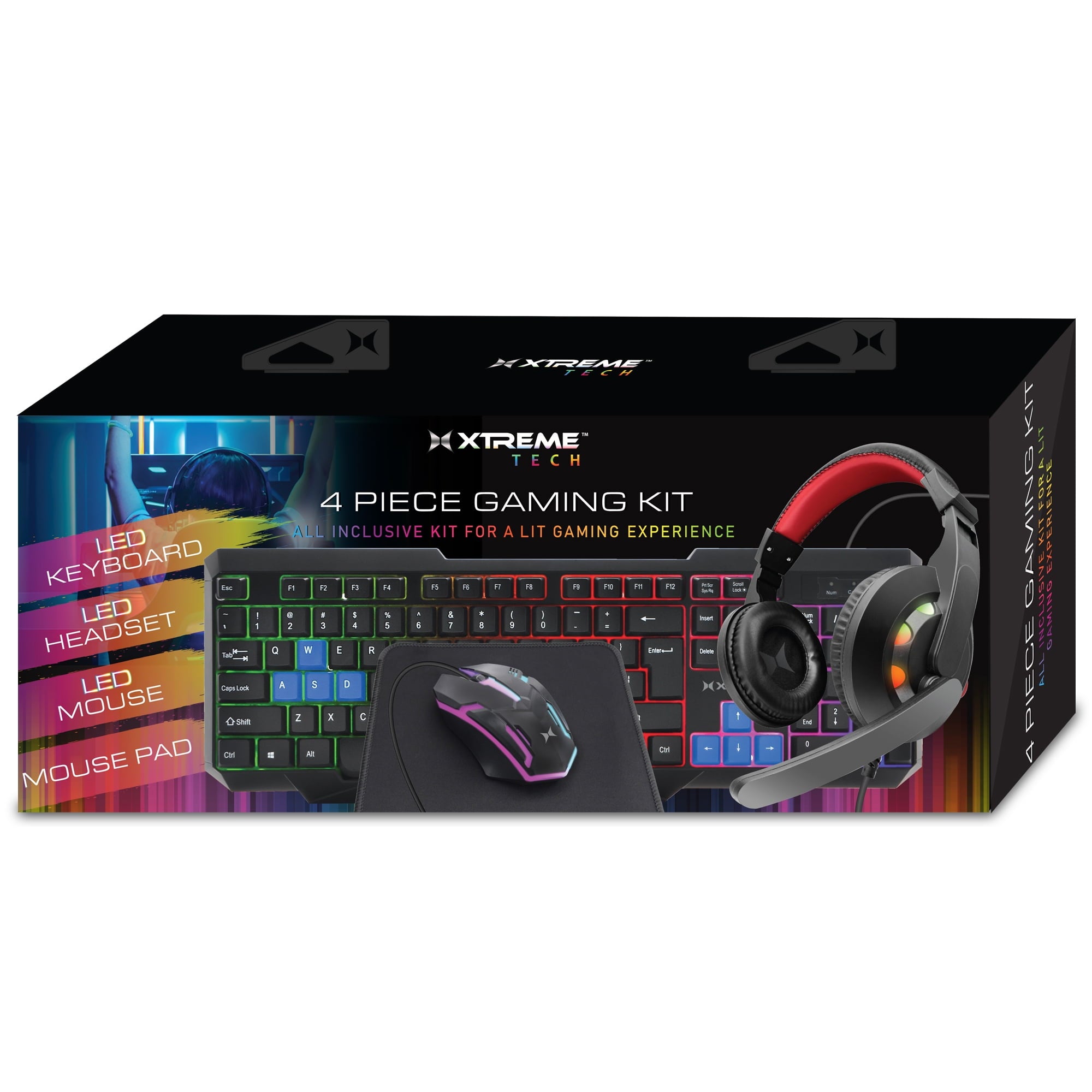 Xtreme 4-Piece Gaming Kit, Includes LED Wired Headset, Mouse, Keyboard, Mouse Pad, Computer Bundle