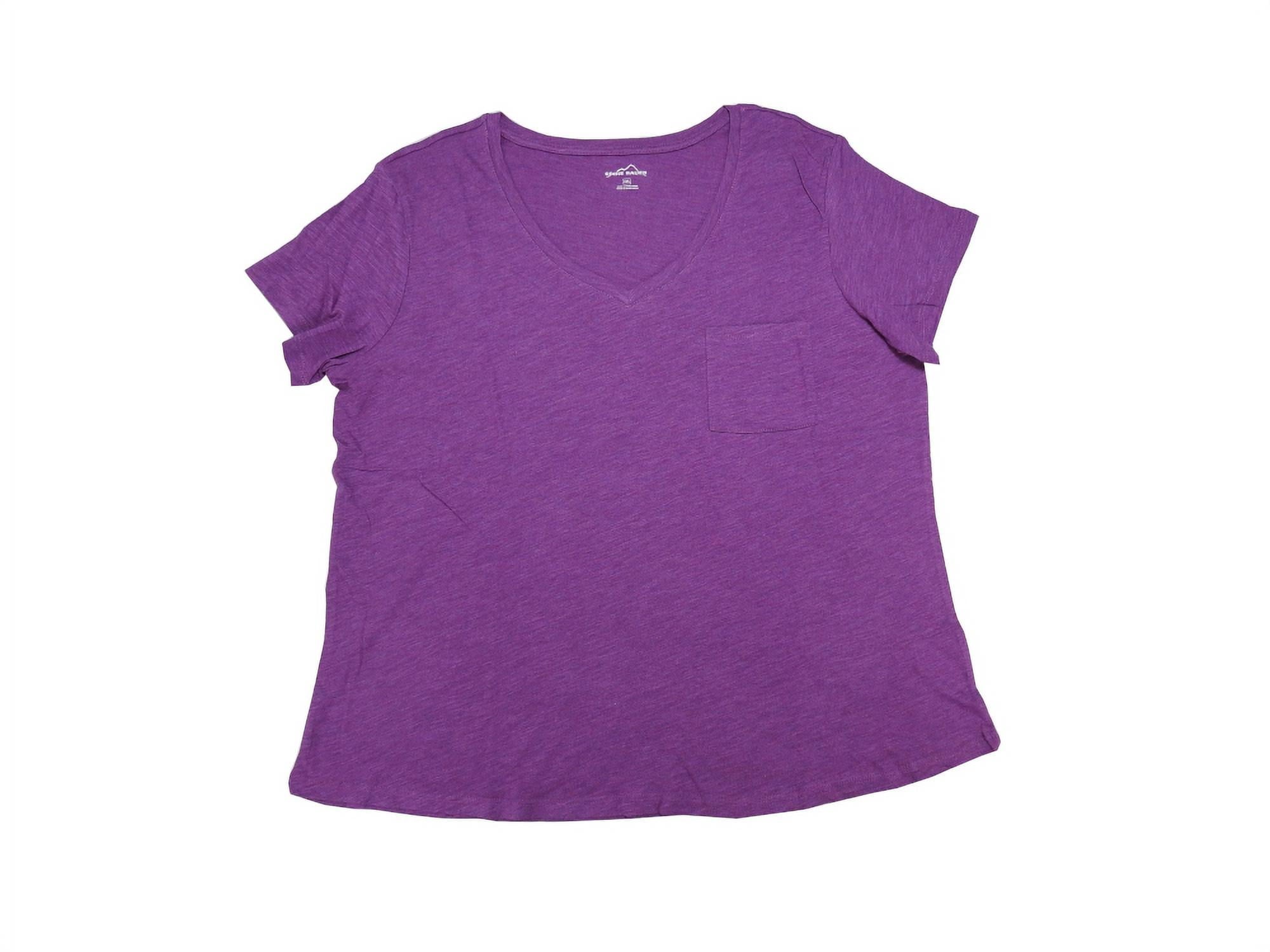 Rock Fit LLC Eddie Bauer Womens XX-Large S/S V-Neck Tee w/Chest Pocket, Hthr Plum