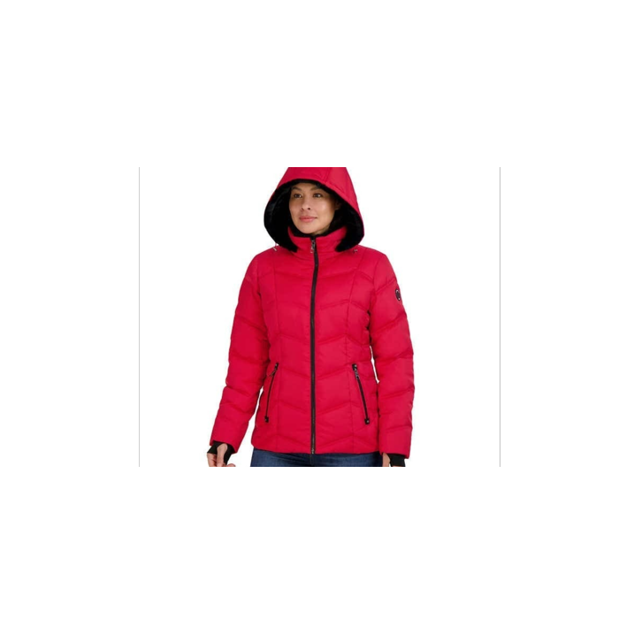 Nautica Women?s Puffer Jacket w Detachable Hood Water Resistant Red size Small