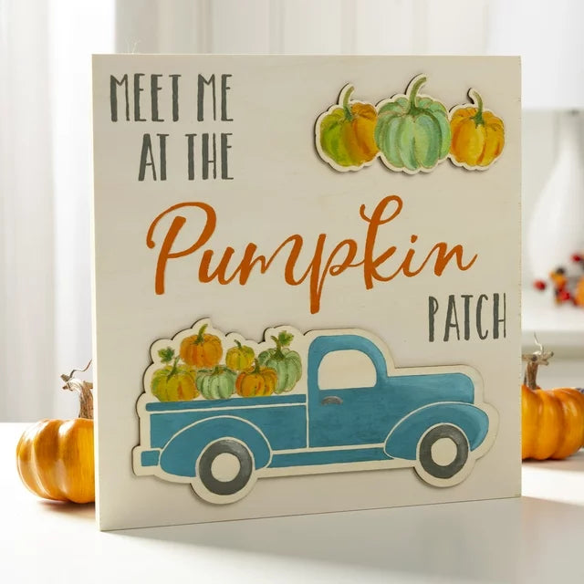 Plaid Beige Unpainted Wood Surface Plaque, Pumpkin Patch, 12" x 12"