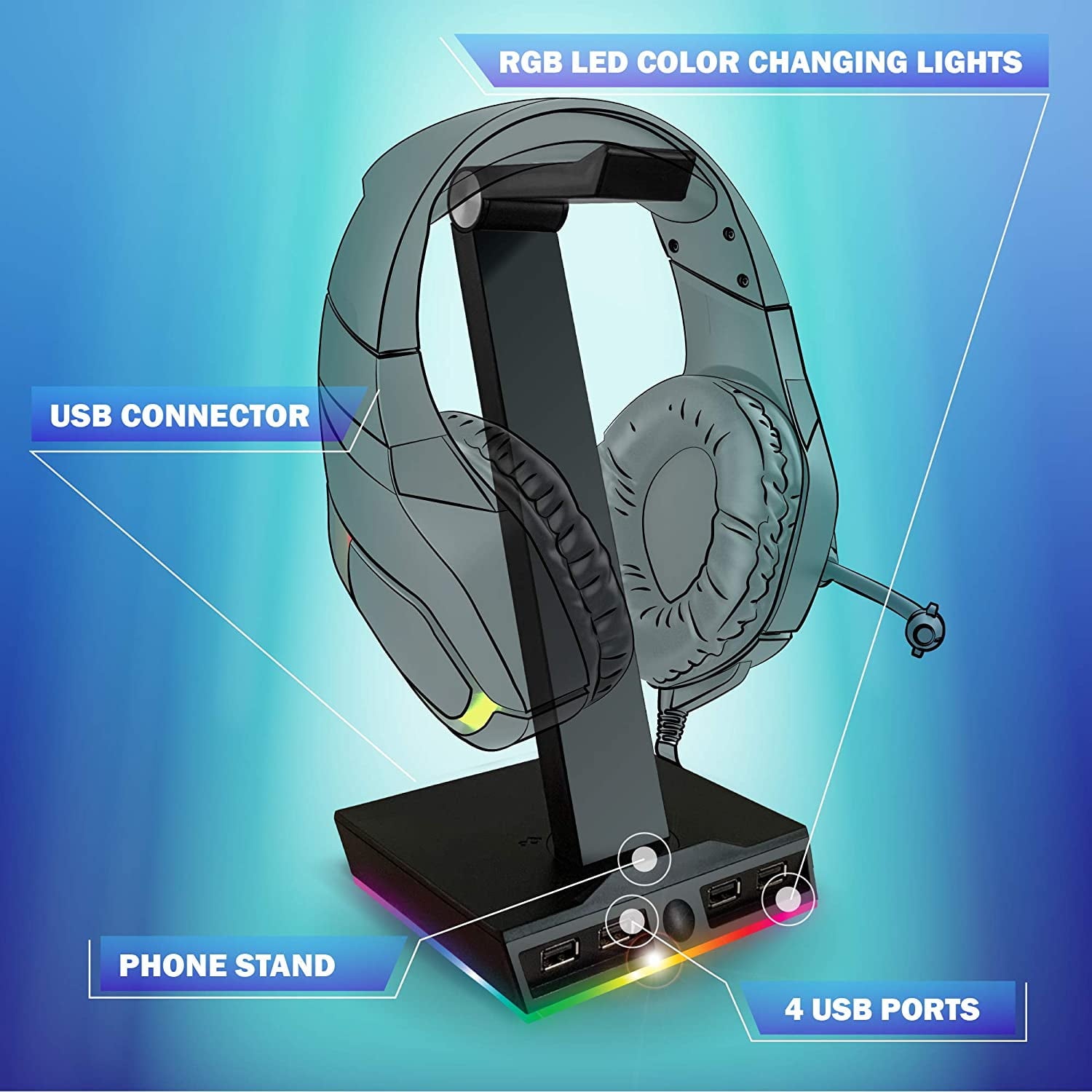 Bugha Exclusive LED Gaming Headset Stand w/ 4 USB Ports