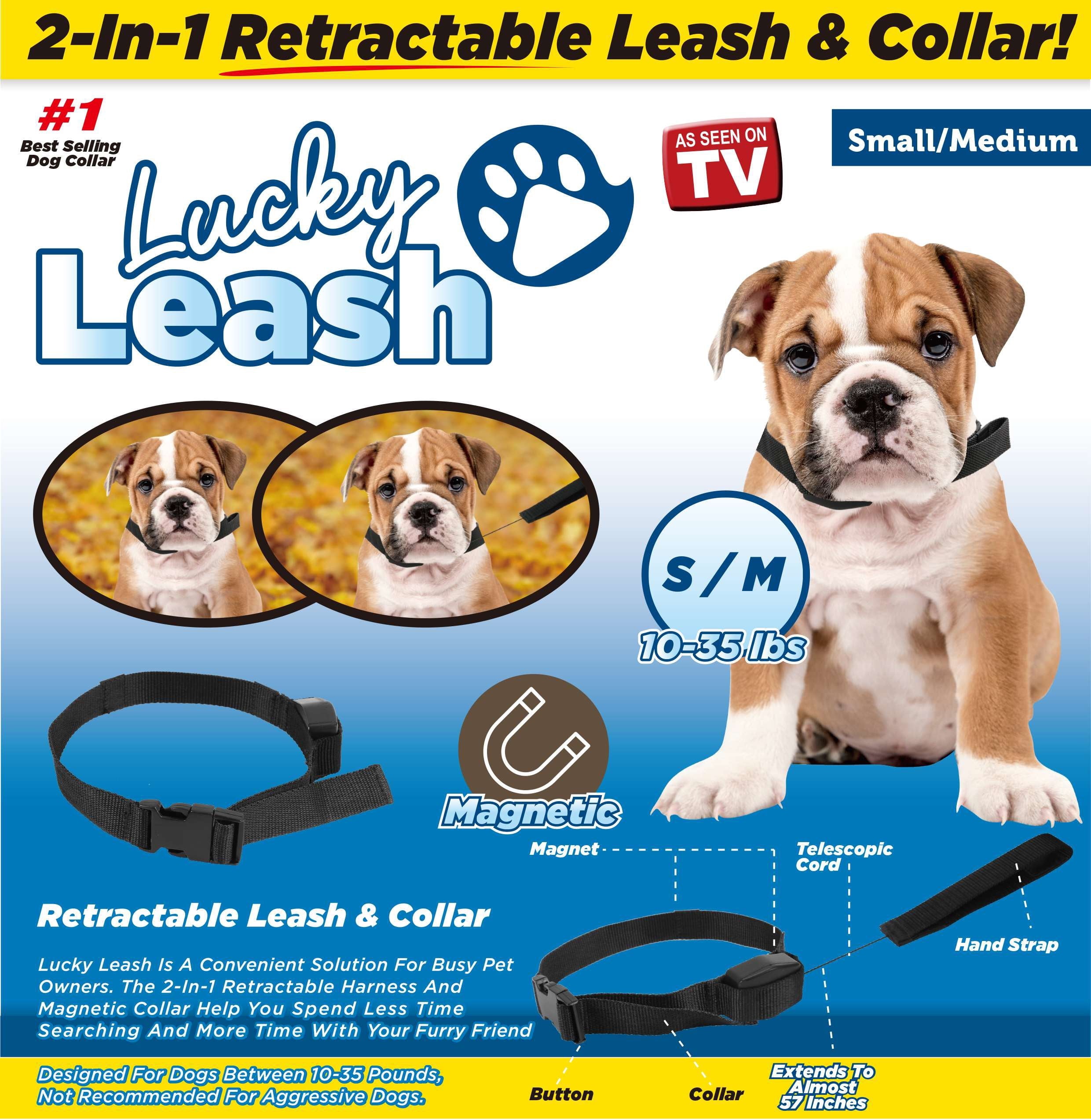 Lucky Leash Retractable Leash & Collar - Size Small/Medium (10-35 lbs), As Seen on TV