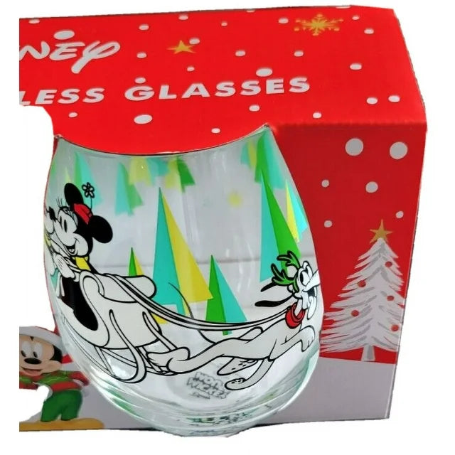 Disney Set of 2 Mickey Mouse Minnie Holiday Stemless Glasses