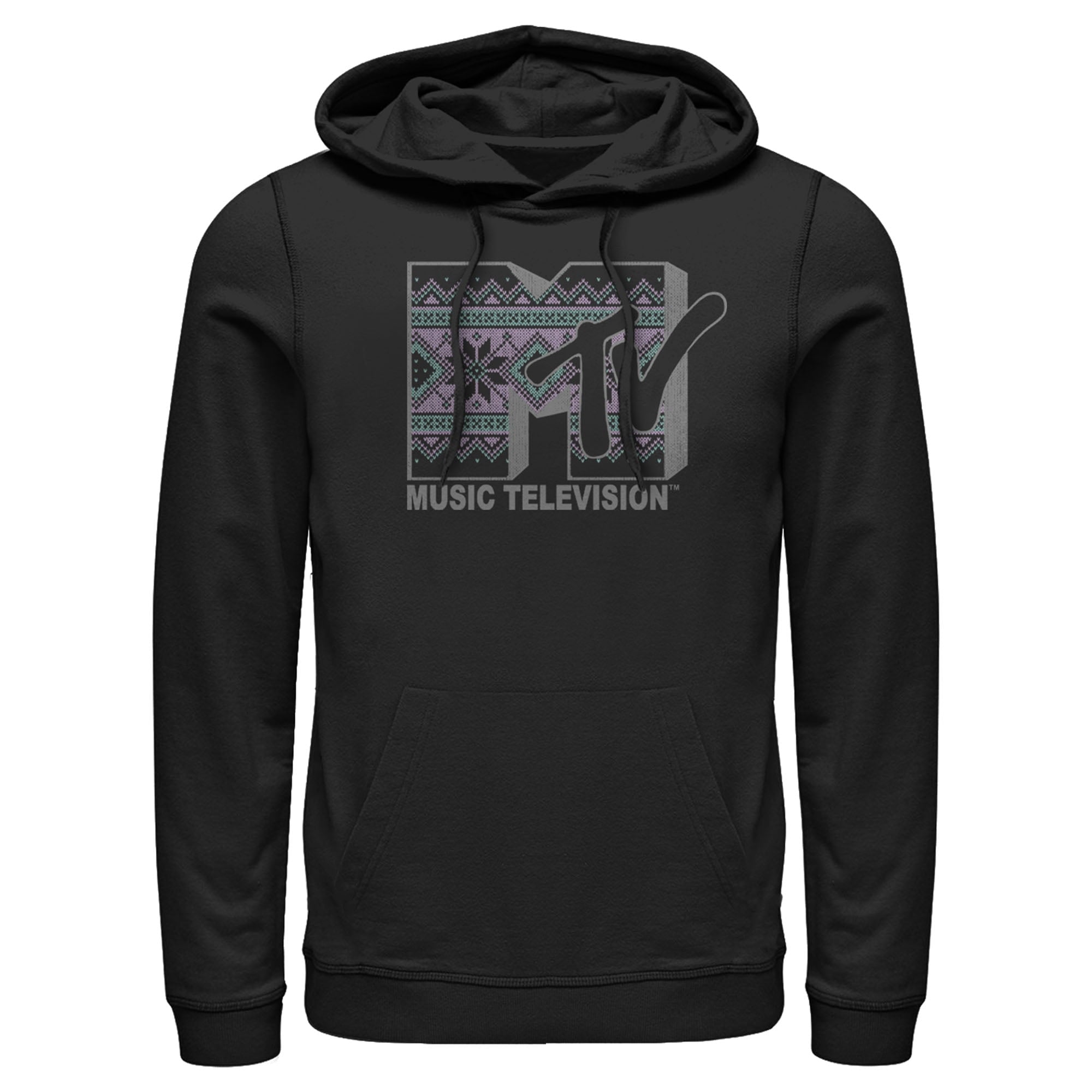 Men's MTV Tapestry Logo  Pull Over Hoodie Black X Large