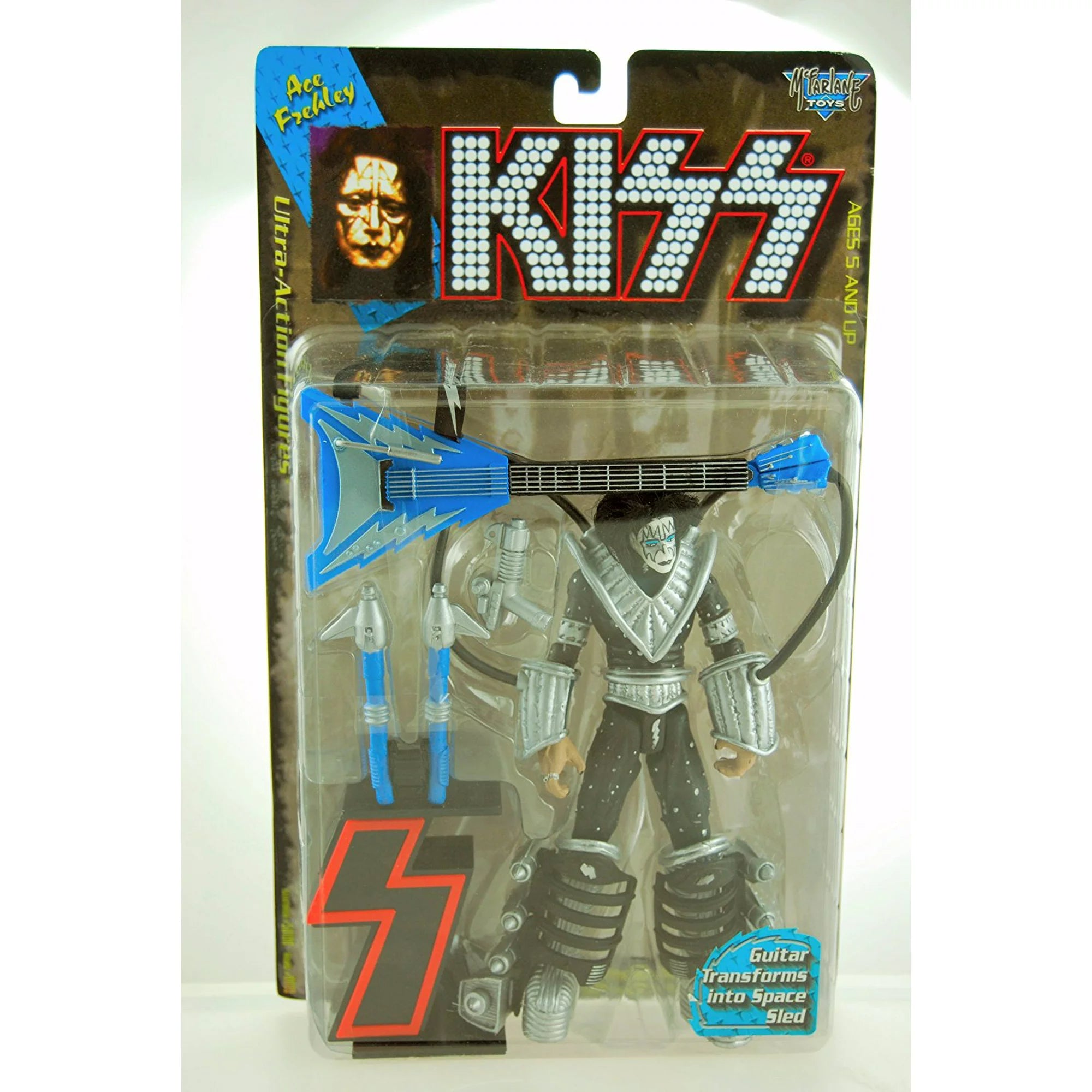 KISS Ace Frehley Ultra-Action Figure with Guitar Space Sled 1997 McFarlane Toys