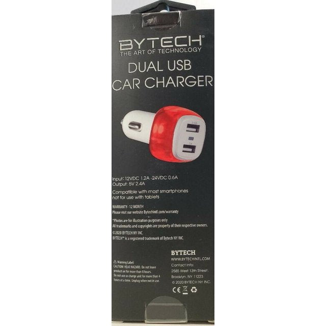 ByTech Dual USB Port Universal Car Charger , 2.4 amp white/Red