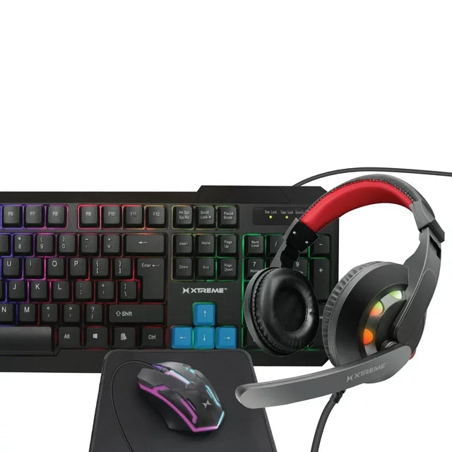 Xtreme 4-Piece Gaming Kit, Includes LED Wired Headset, Mouse, Keyboard, Mouse Pad, Computer Bundle