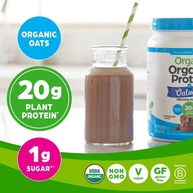 Orgain Organic 2 in 1 Vegan Protein Powder + Oatmilk- 20g Protein, Chocolate 1.05lb