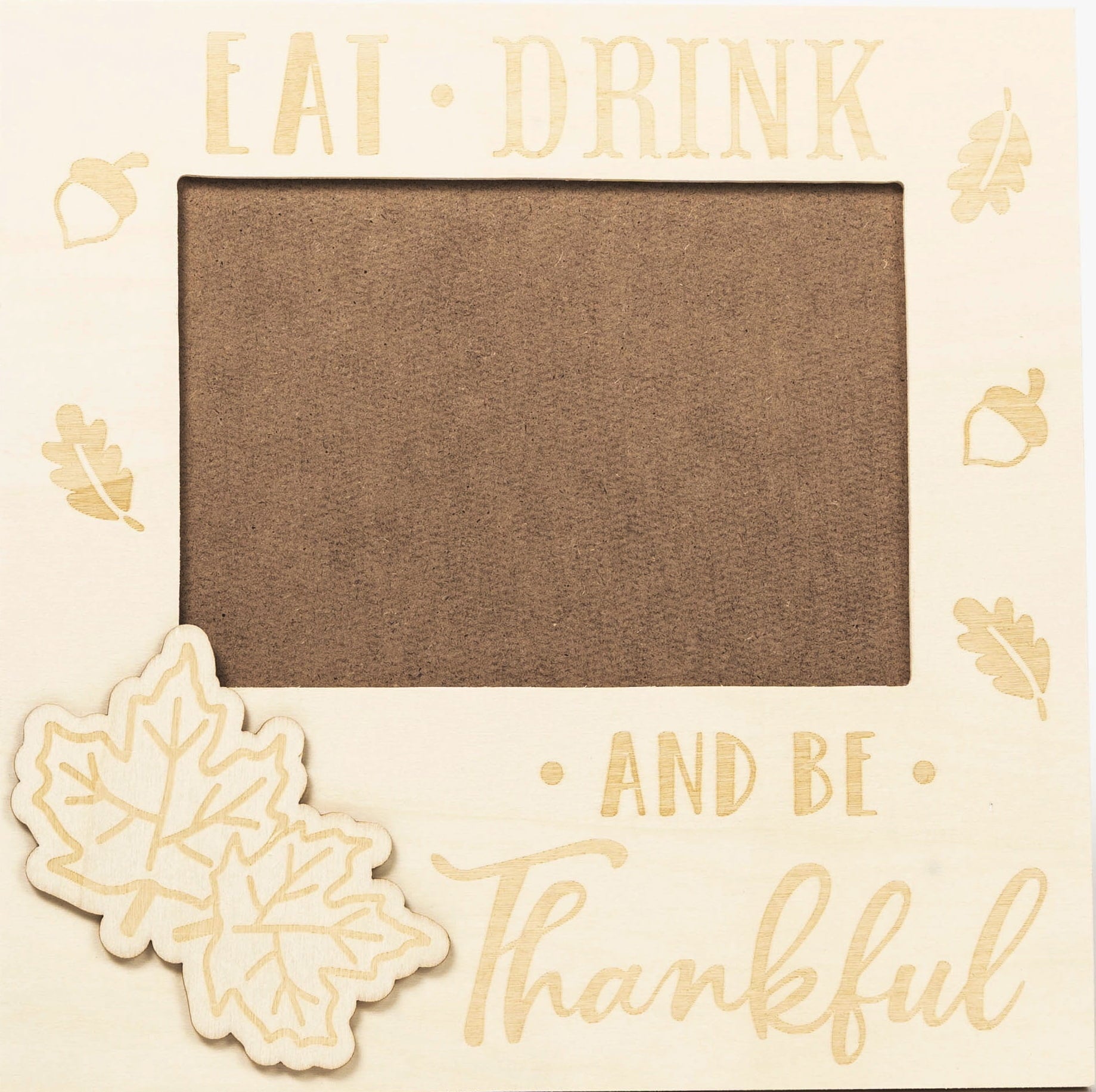 Plaid Unpainted Wood Surface Frame, Eat Drink and Be Thankful, 5" x 7" Opening, Unisex