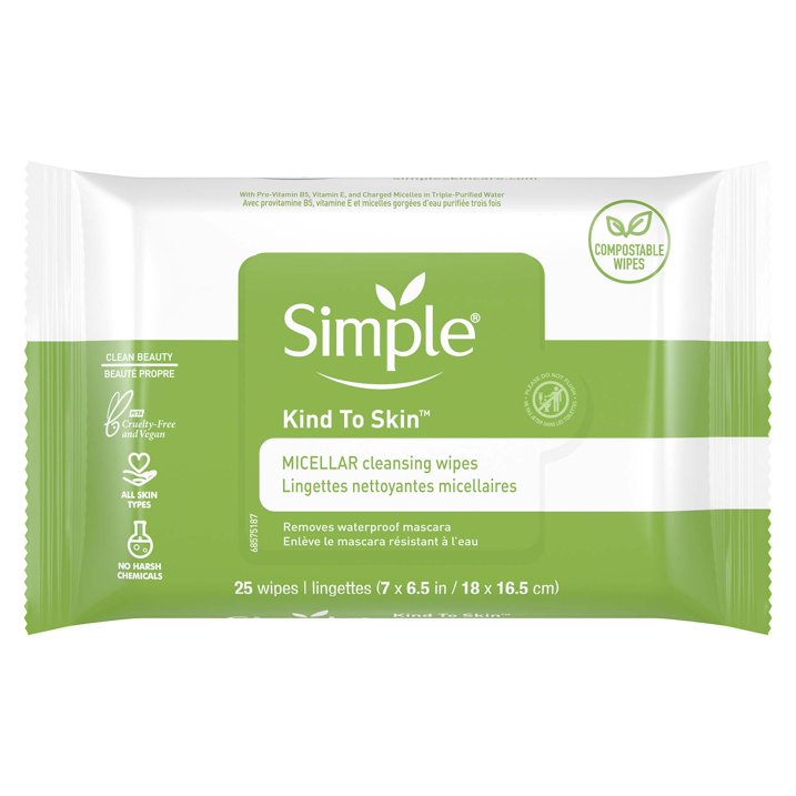 Simple Kind to Skin Facial Care Micellar Wipes 25 ct, Twin Pack