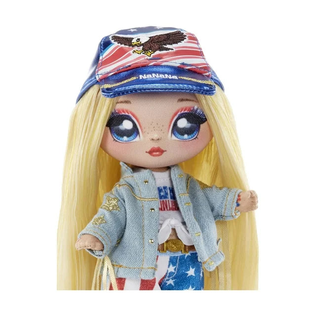 Na Na Na Surprise Glam Series 2 Erika Featherton - Patriotic Eagle-Inspired 7.5" Fashion Doll with Blonde Hair and Metallic Clip-on Eagle Purse, 2-in-1 Gift, Toy for Kids Ages 5 6 7 8+ Years