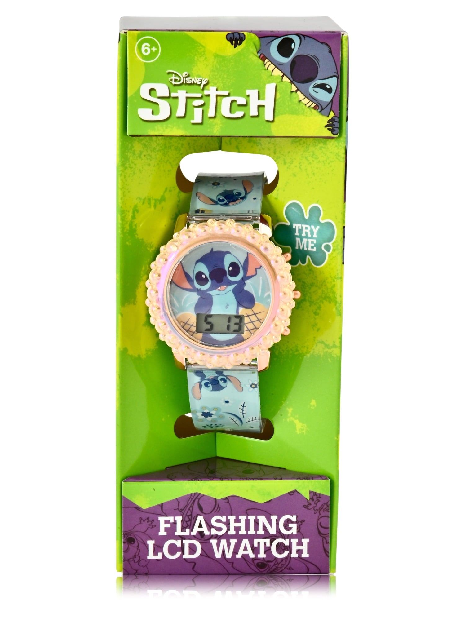 LAS4079WM Stitch Kids Molded Case Flashing Lights LCD Watch with Printed Strap