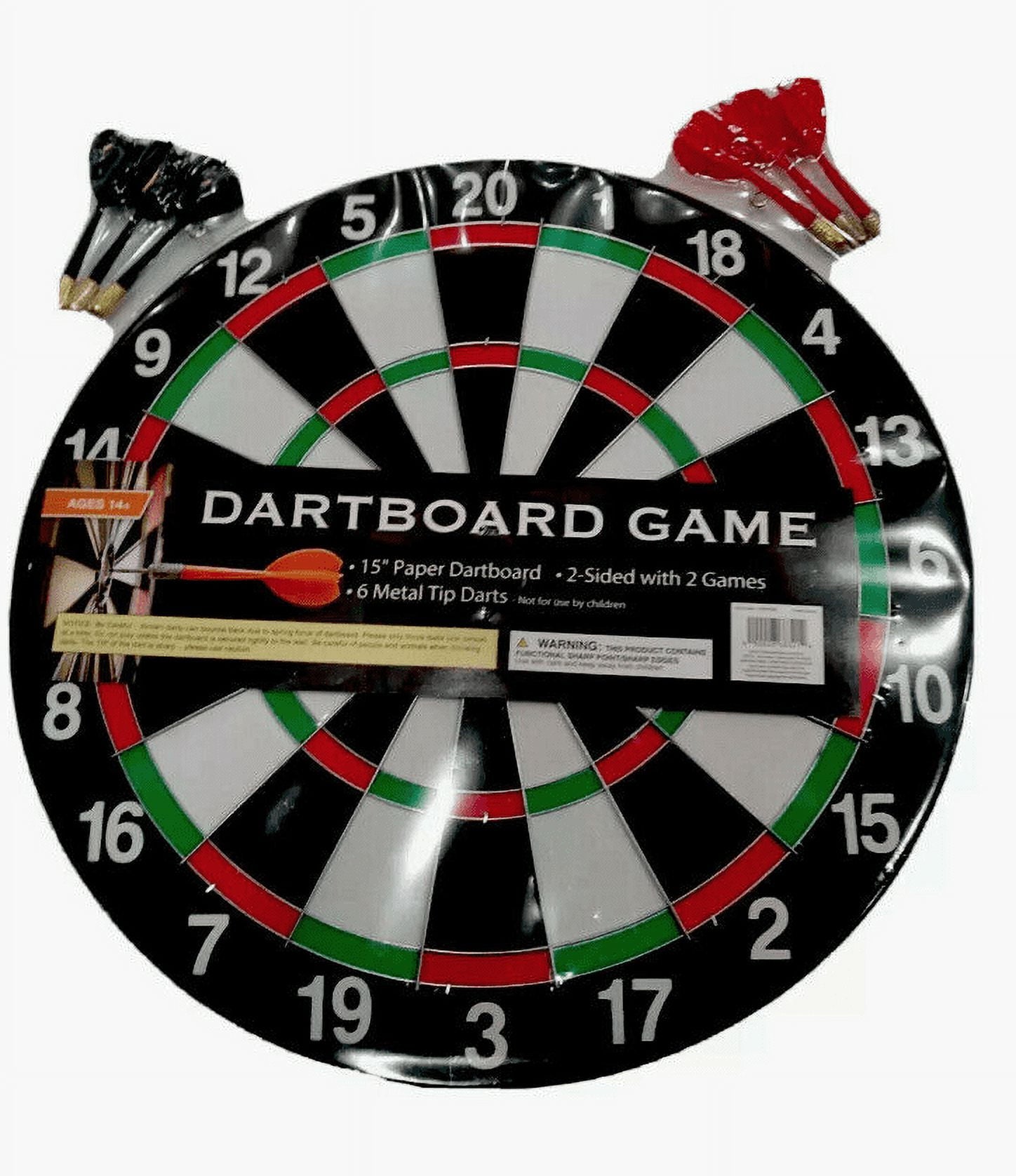 Dartboard Game 15 Inch Paper Dartboard 2 Sided With 2 Games Plus 6 Metal Tip Darts