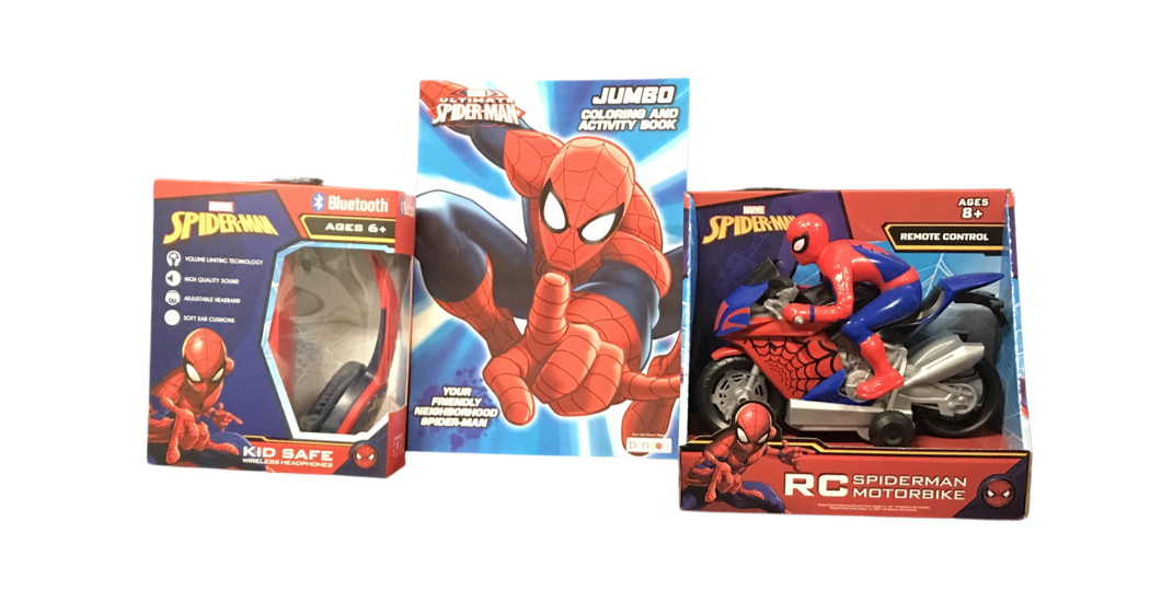 Spiderman Toy and craft Bundle, Jumbo Coloring Book, Spider man Wireless Headphone, Spider man Remote Control RC Motorbike