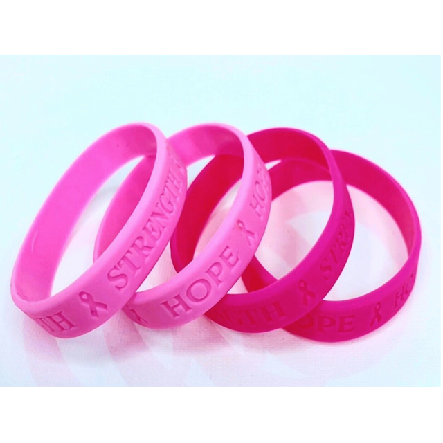 Breast Cancer Awareness Bracelets Pink Ribbon Hope Strength Silicone 4pk and Breast Cancer Awareness Water Bottle BPA Free