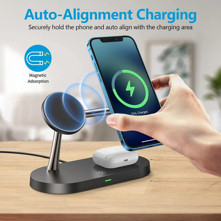 UUTO 5 in 1 Magnetic Wireless Charger Compatible for iPhone 13/12 Series, iWatch 7/SE/6/5/4/3/2, Airpods 3/2/Pro, 15W Fast Wireless Charging Station with QC 3.0 Adapter