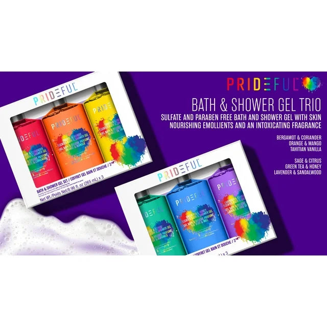 Prideful Scented Bath & Shower Gel Set, Bergamot & Coriander, Orange & Mango, Tahitian Vanilla, 8.96 fl oz, 3 Piece