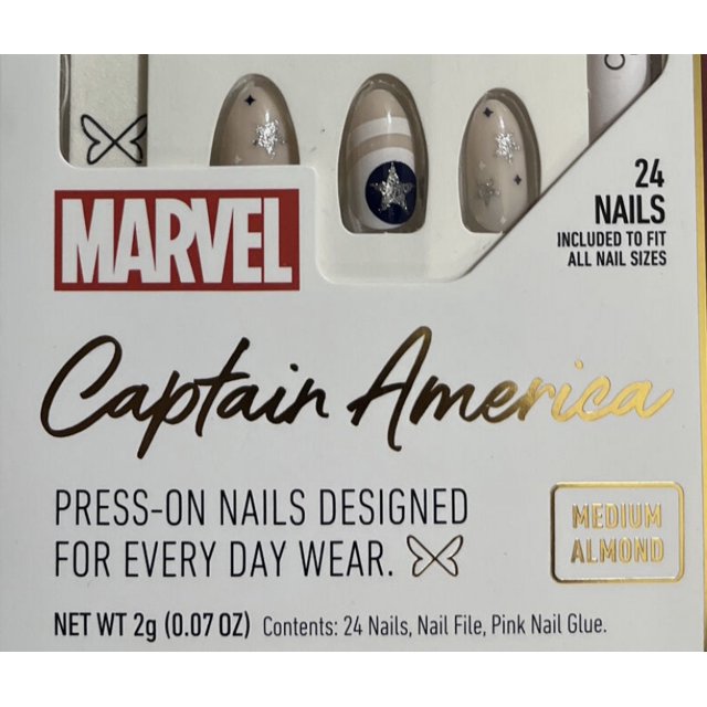 Captain America Press-On Clutch Nails 24 Nails Medium Coffin Marvel Avengers