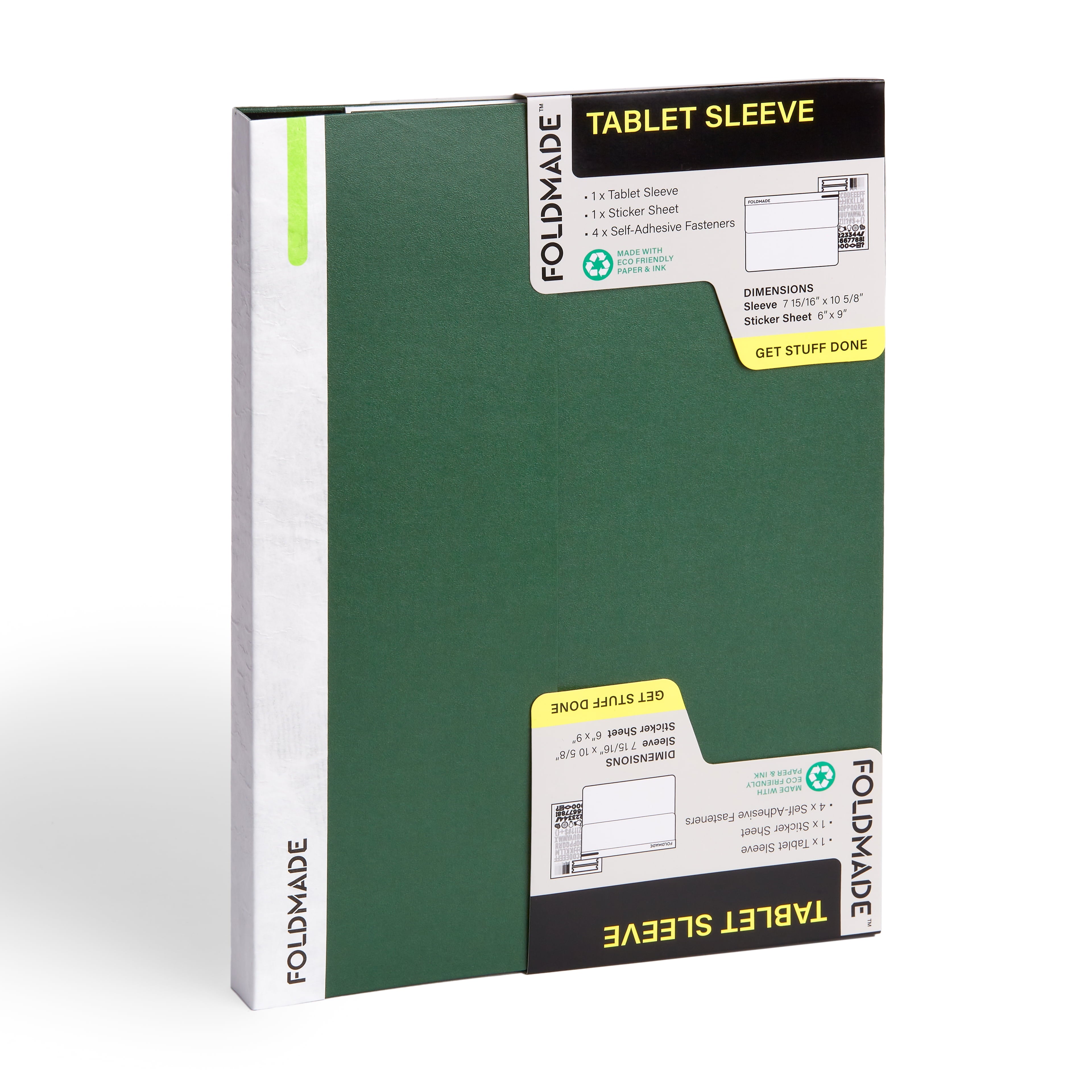 Foldmade Paperboard Tablet Sleeve, Magnetic Closure, Green