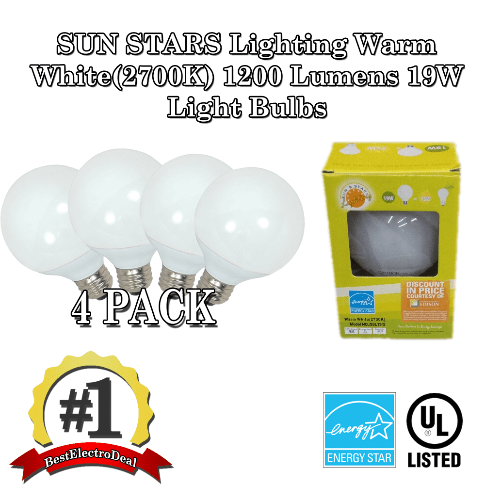 4x Sun & Star LongLife 120V Light Bulb 19W=75W Lamp 80% EnergySave Fluorescent Warm White