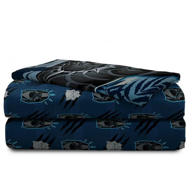 Black Panther King of Wakanda Kids 3-Piece Twin Sheet Set, Microfiber, Black, Marvel