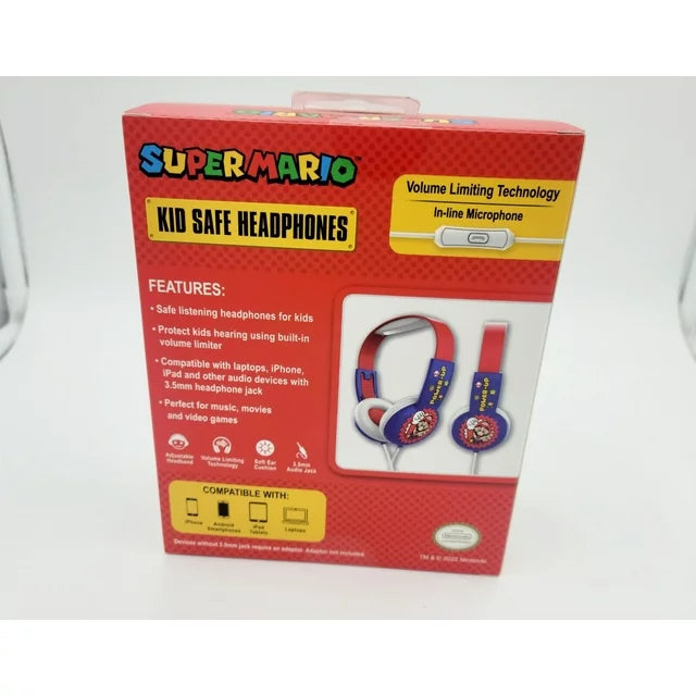 SUPER MARIO Kid Safe Headphones Volume Limiting Age 6+