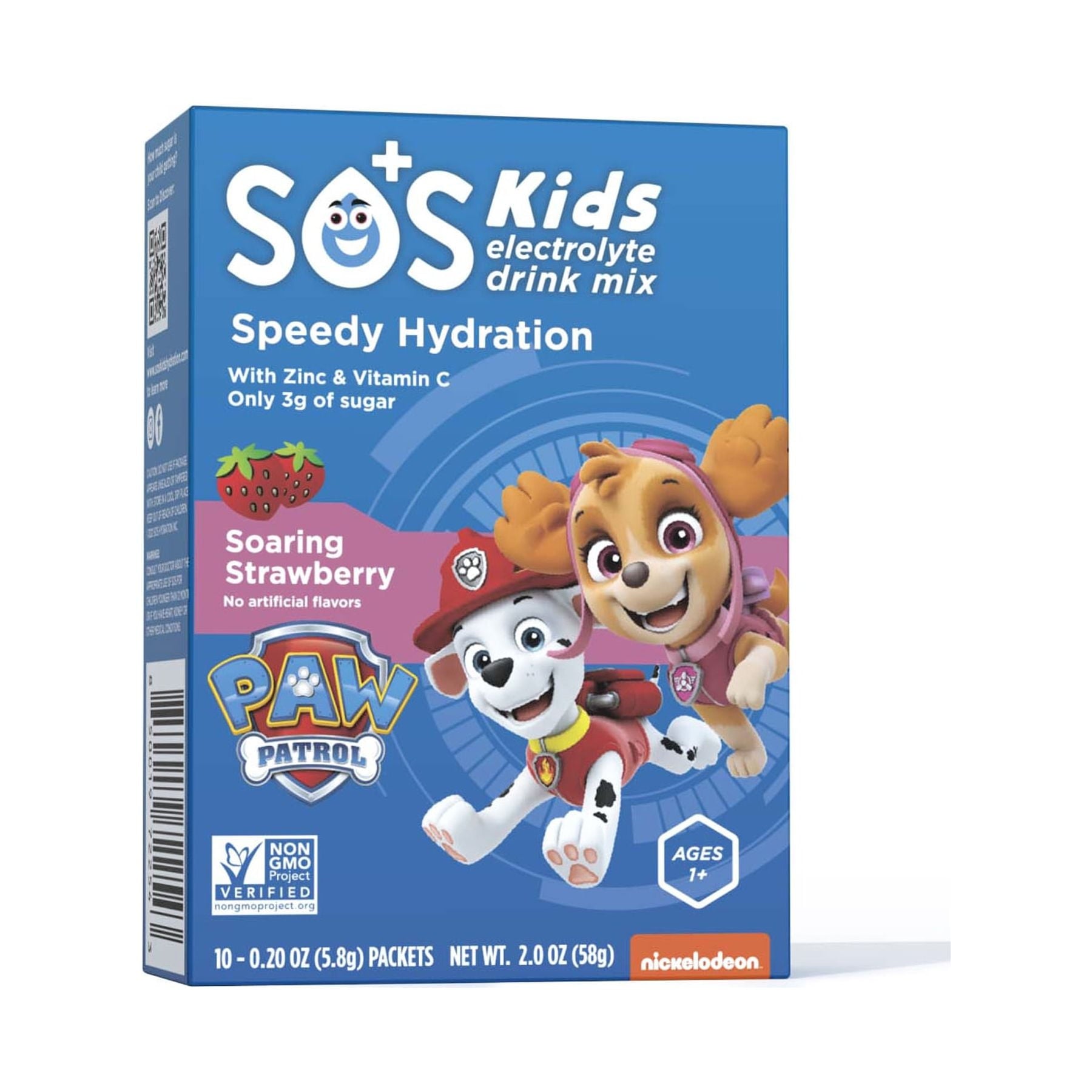 SOS Kids X Paw Patrol Electrolyte Drink Mix, Strawberry, 10 Ct