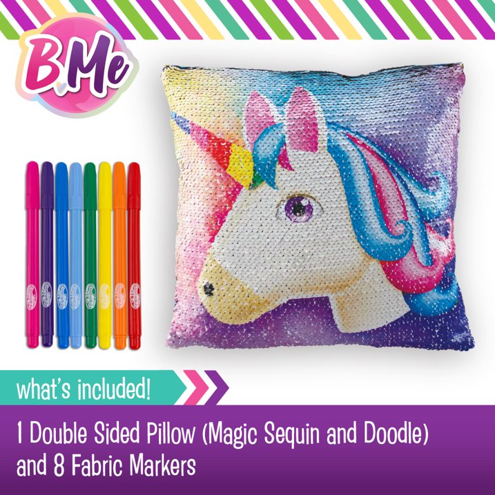 Creative Kids Sequin Unicorn Pillow- Reversible Double Sided Rainbow Doodle Sequined Pillows - Bedroom Decor Art - Creative Magic Glitter Pillow with 8 Markers - Perfect Birthday Girl Gift Age 6+