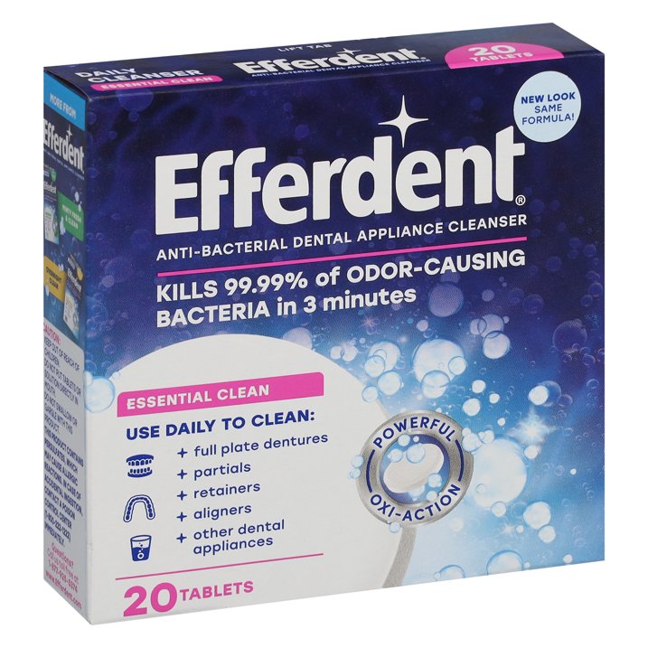 Efferdent Denture & Retainer Cleanser Tablets, Essential  Clean, 20 Tablets