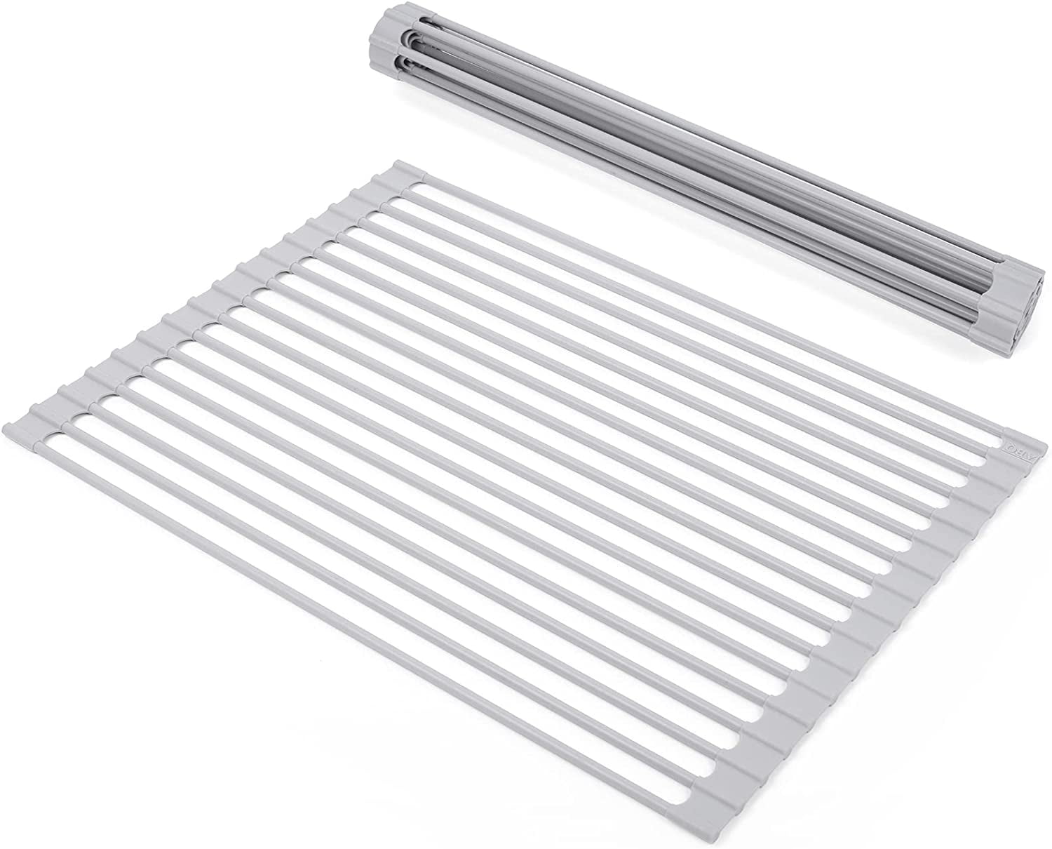 Ideal Kitchen Roll Up Dish Drying Rack, Over Sink Dish Drying Rack, Foldable All Silicone Coated Rolling Sink Rack Mat with(Tough Steel Iron Rod )Dish Drainer for Kitchen (17''x 13'')