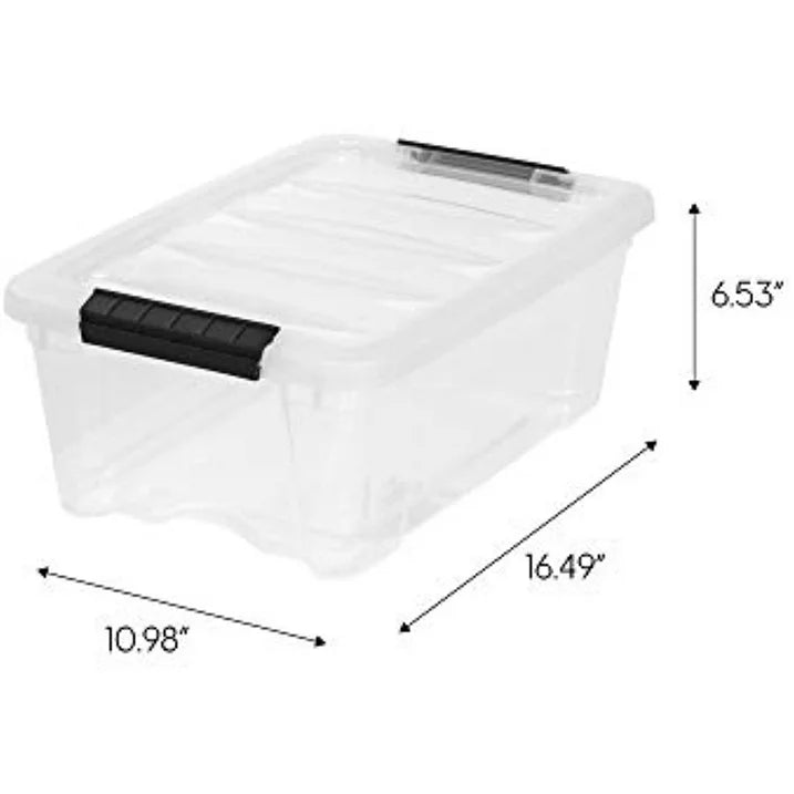 Iris Buckle Up Storage Box, 12.9 Quart, Clear, 4 Count