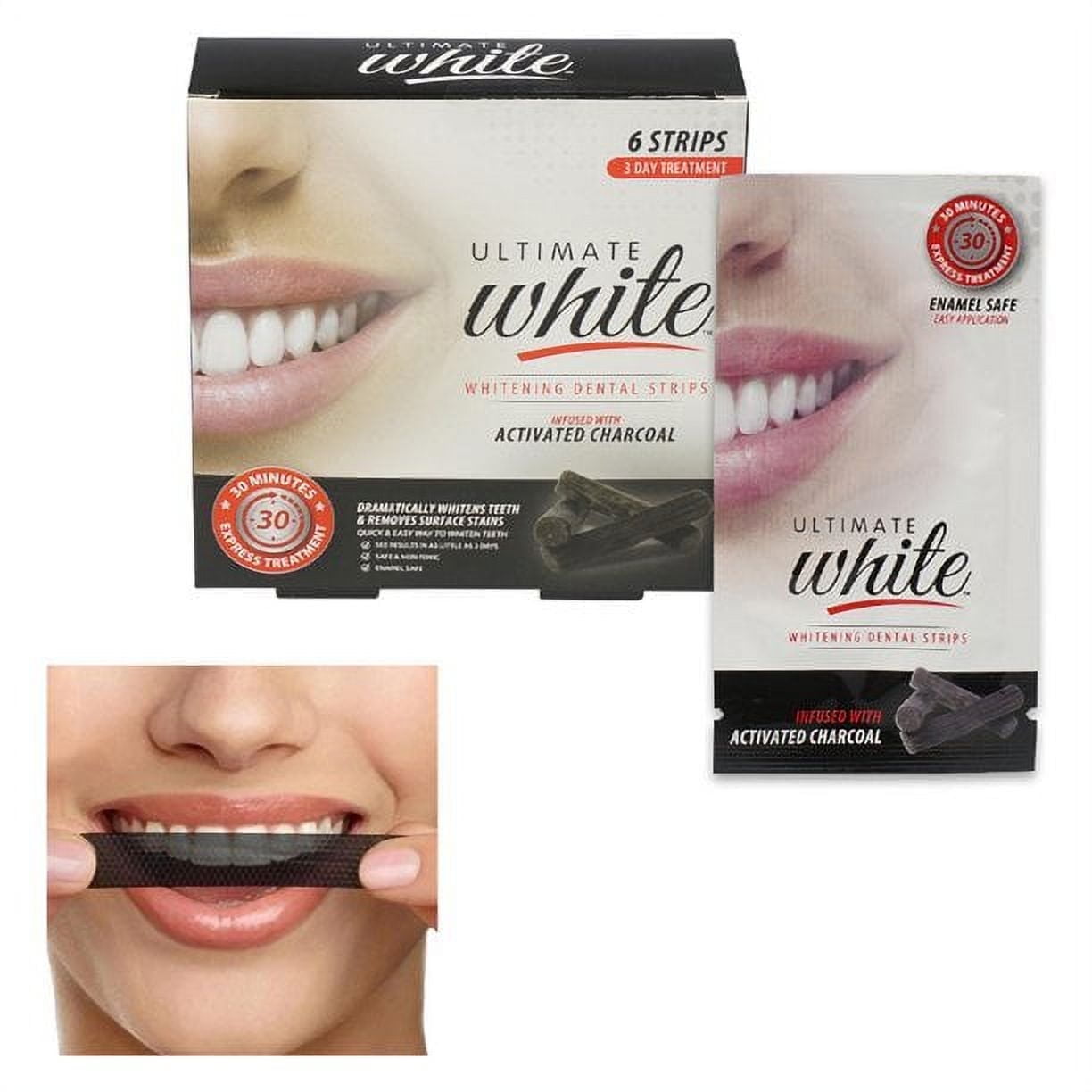 Ultimate Activated Charcoal Teeth Whitening Strips Dental Whitener White White Strip 6 Pc Box