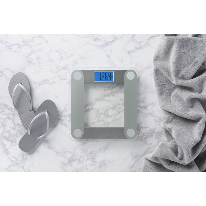 EatSmart Digital 400Lb Capacity Glass Bathroom Scale with Silver Accents