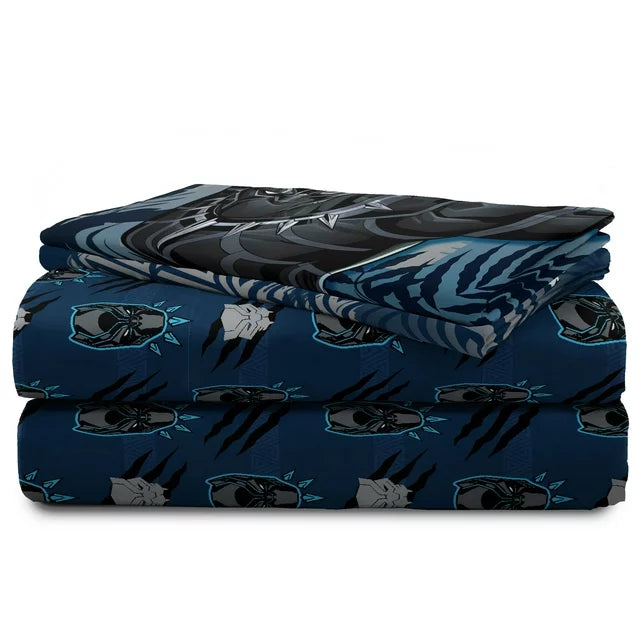 Black Panther King of Wakanda Kids 4-Piece Full Sheet Set, Microfiber, Black, Marvel