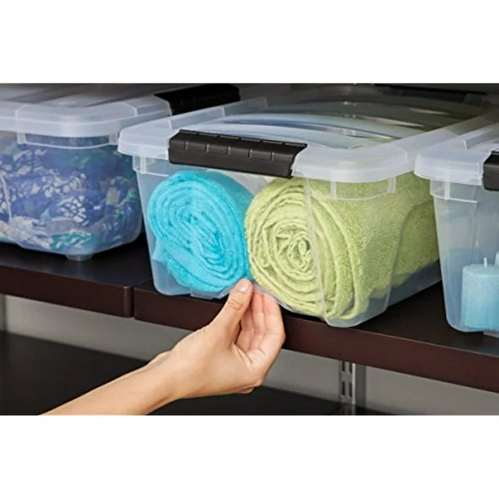 Iris Buckle Up Storage Box, 12.9 Quart, Clear, 4 Count