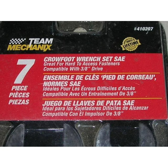 Team Mechanix 7 Piece  Crowfoot Wrench Set Compatible with 3/8'' Drive