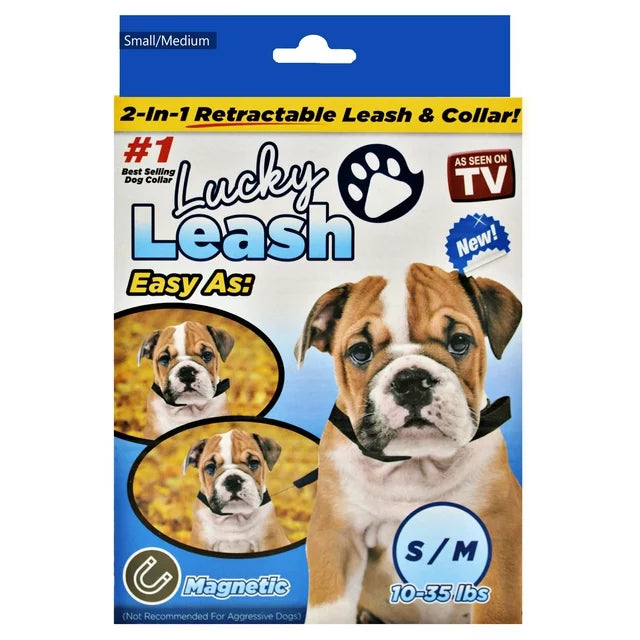 Lucky Leash Retractable Leash & Collar - Size Small/Medium (10-35 lbs), As Seen on TV