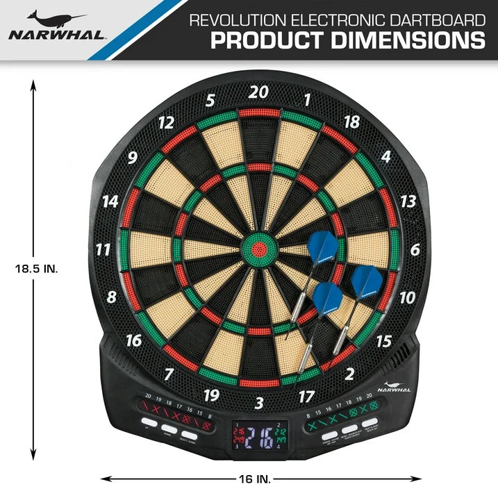 Narwhal Revolution Electronic Dartboard for Recreational Play, Six Dart Set